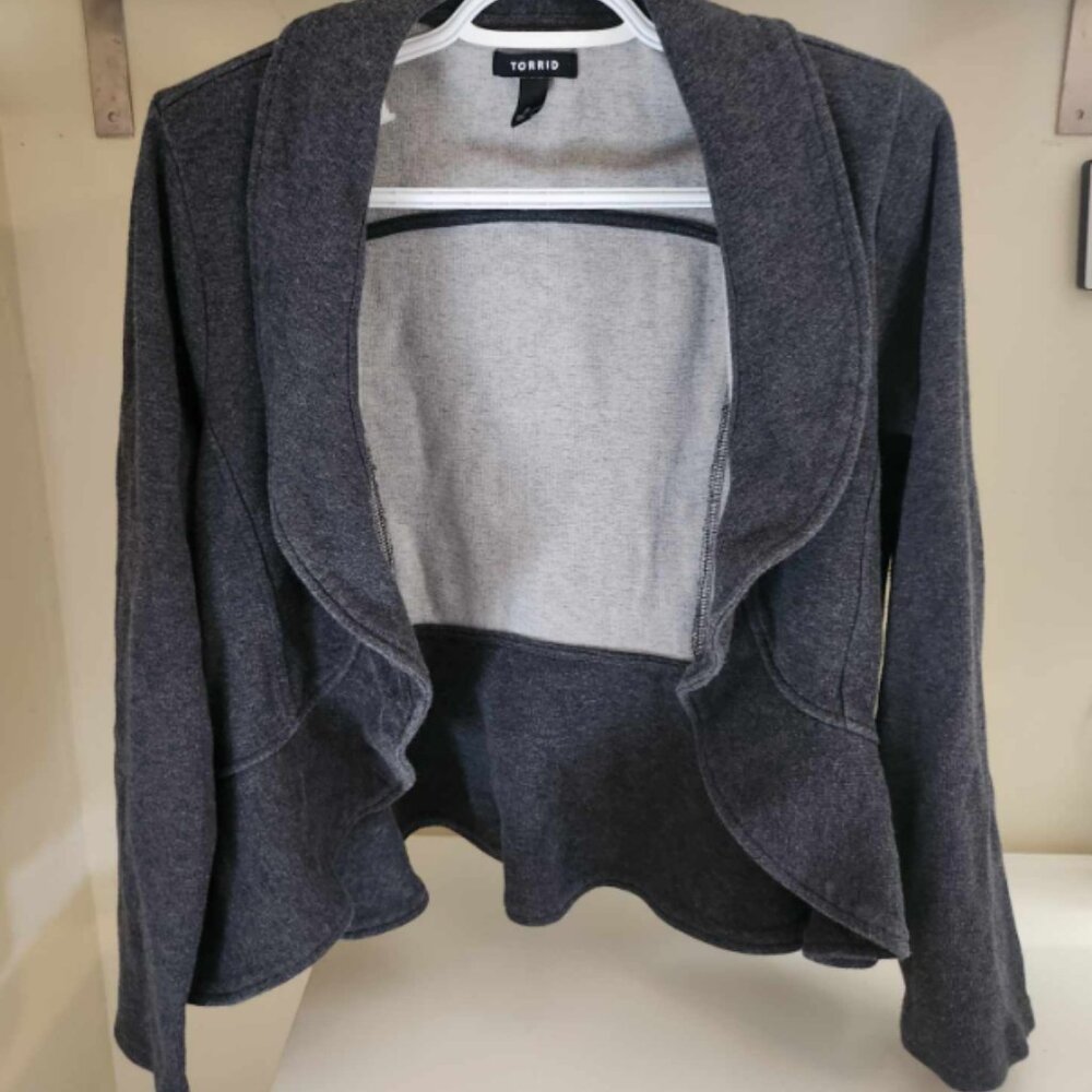 Torrid Gray Military Ruffle Ponte Blazer 27" Size 2x